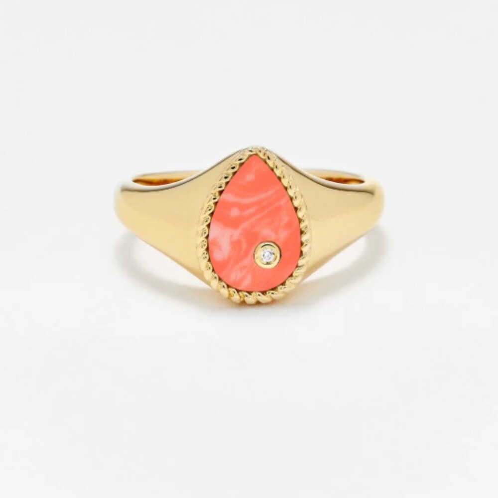 Yvonne Leon Baby Signet Pear Ring - Coral